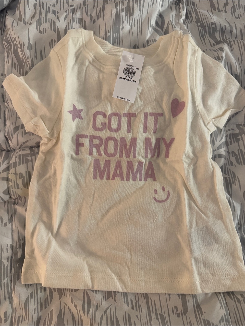 Old Navy Cream Short Sleeve Tee with Pink 'Got It From My Mama' Graphic